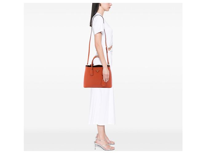 Prada Medium Saffiano Cuir Double Handle Satchel Orange - Ansicht 6