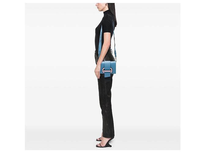 Borsa a tracolla Prada City Calf Plex Ribbon Blu - vista 5