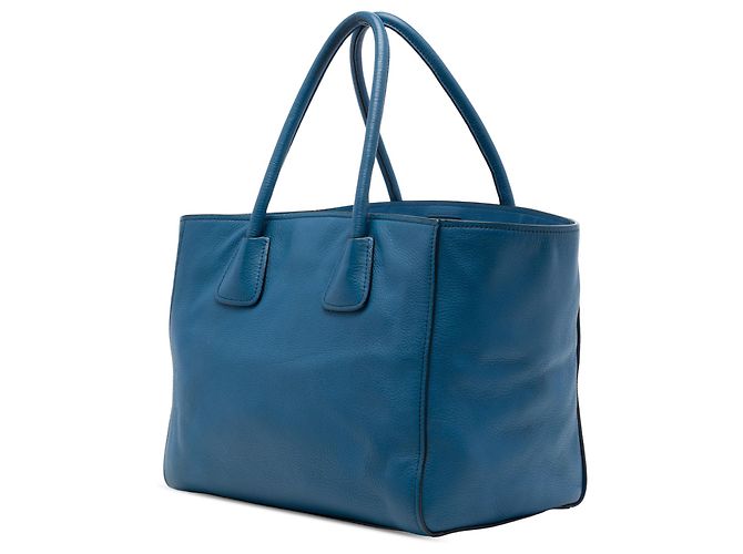 Borsa Shopping Tote Satchel Prada in vitello morbido blu con tasca frontale - vista 2