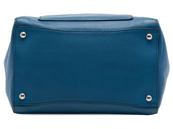 Borsa Shopping Tote Satchel Prada in vitello morbido blu con tasca frontale - vista 3
