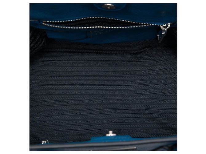 Borsa Shopping Tote Satchel Prada in vitello morbido blu con tasca frontale - vista 4