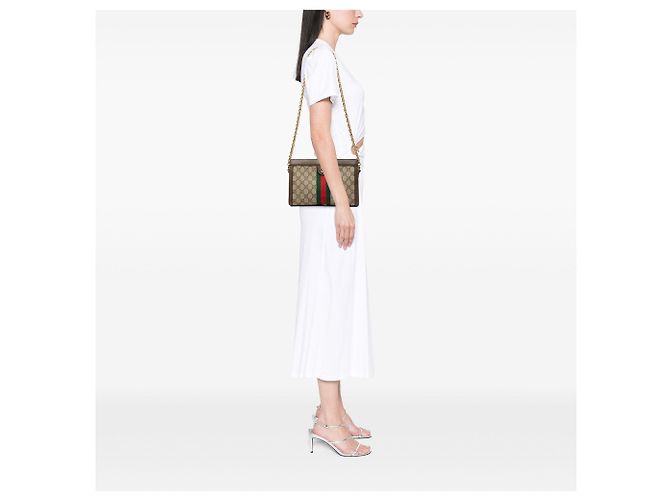 Borsa a Tracolla Gucci Small GG Supreme Web Ophidia Chain Beige - vista 8
