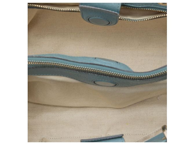 Bamboo Borsa Shopper Satchel Gucci Medium in vitello blu con bambù - vista 4