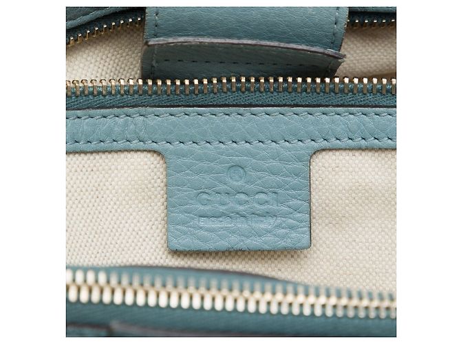 Bamboo Borsa Shopper Satchel Gucci Medium in vitello blu con bambù - vista 5