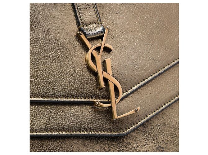 Borsa a tracolla Sulpice Medium in pelle metallizzata monogrammata marrone Saint Laurent - vista 6