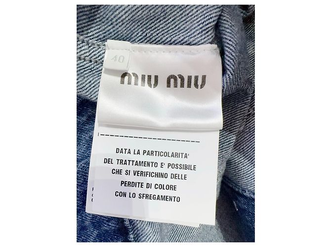 Miu Miu Jeansjacke Blau mit All-over Logo Print Mehrfarben - Ansicht 5