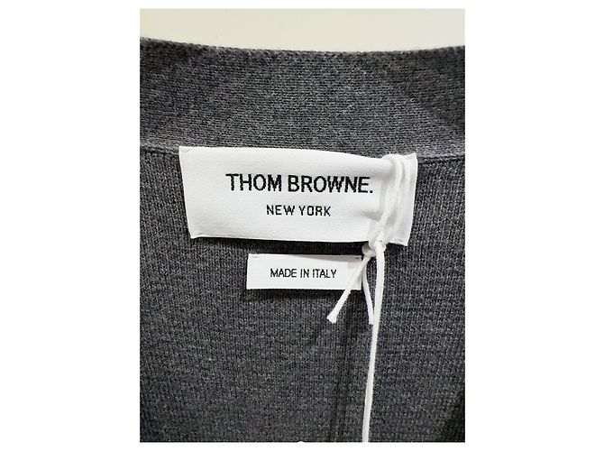 Thom Browne Langer Cardigan 4-Bar Streifen Wolle Grau Mehrfarben - Ansicht 2