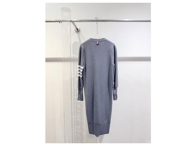 Thom Browne Langer Cardigan 4-Bar Streifen Wolle Grau Mehrfarben - Ansicht 3