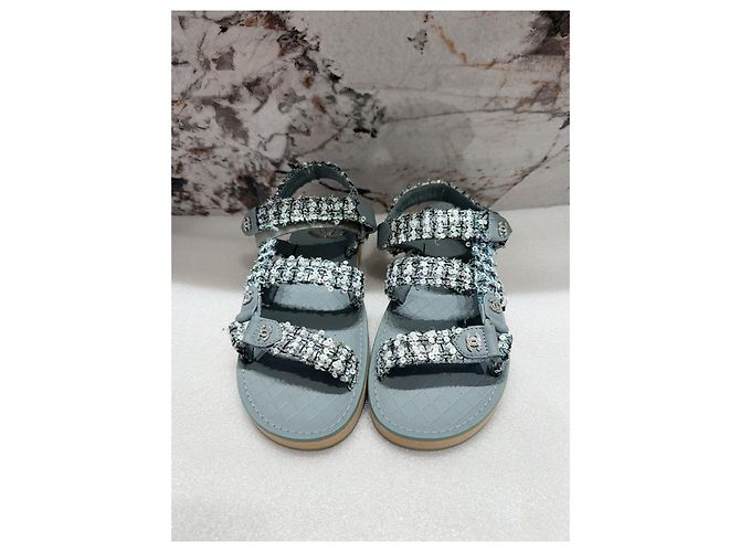 Sandali Chanel in Tweed Verde con Fibbia con Strass - vista 2