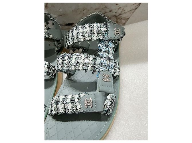 Sandali Chanel in Tweed Verde con Fibbia con Strass - vista 4