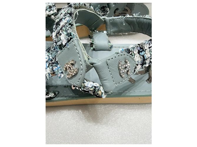 Sandali Chanel in Tweed Verde con Fibbia con Strass - vista 5