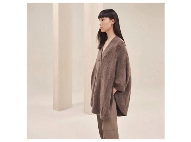 Hermès Woll-Cape Strickjacke Braun Größe 34 Mehrfarben - Ansicht 5