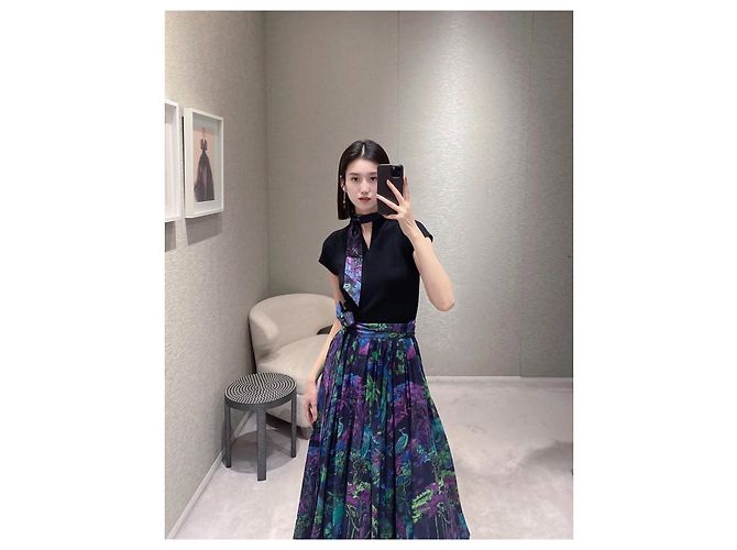 Falda Dior de seda con estampado floral plisada Multicolor - vista 7