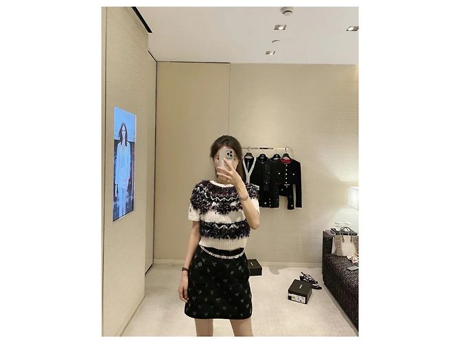 Chanel 21K Strickjacke aus Kaschmir Schneeflocken Muster Mehrfarben - Ansicht 8