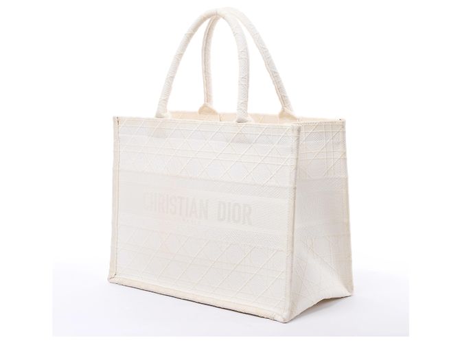 Borsa a tracolla Christian Dior Book Tote Medium in tela bianca Bianco - vista 2
