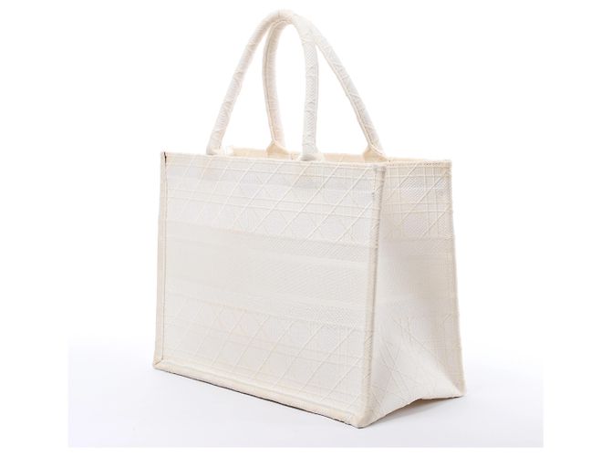 Borsa a tracolla Christian Dior Book Tote Medium in tela bianca Bianco - vista 3