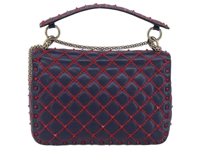 Valentino Garavani Rockstud Spike Flap Quilted Leather Medium Blu navy - vista 2