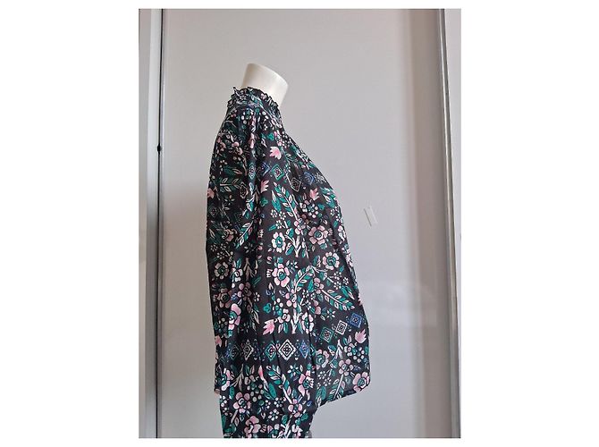 Blouse Flora Antik Batik Negro Rosa Blanco Azul Verde - vista 10