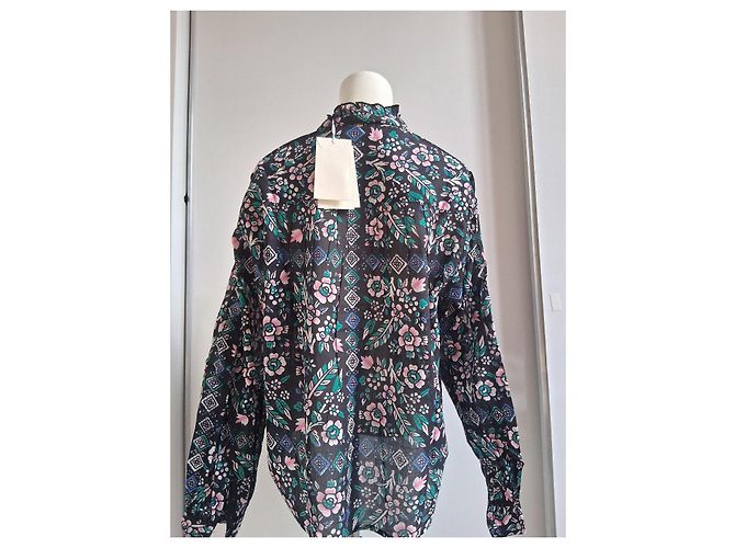 Blouse Flora Antik Batik Negro Rosa Blanco Azul Verde - vista 11