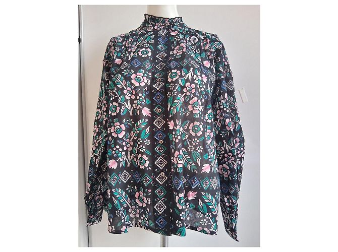 Blouse Flora Antik Batik Negro Rosa Blanco Azul Verde - vista 7