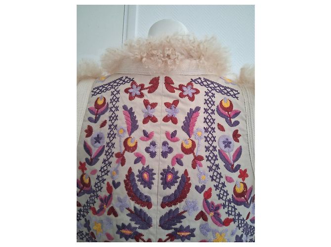 Antik Batik Colete de pele com bordados florais Rosa Vermelho Multicor Cru Roxo - vista 4