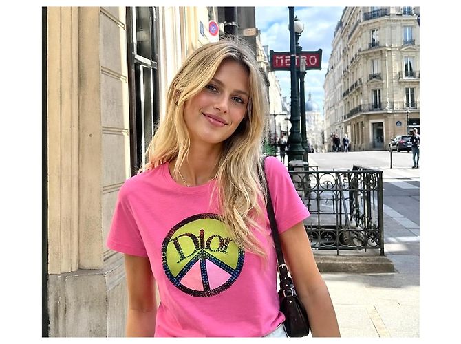 Camiseta Christian Dior Peace and Love strass - Rosa - vista 7