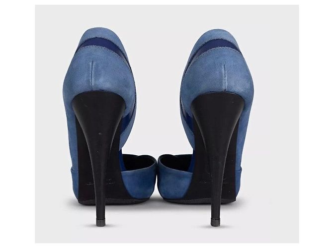 Décolleté con tacco a spillo Alexander McQueen in camoscio blu e pelle EU 39 usate - vista 4