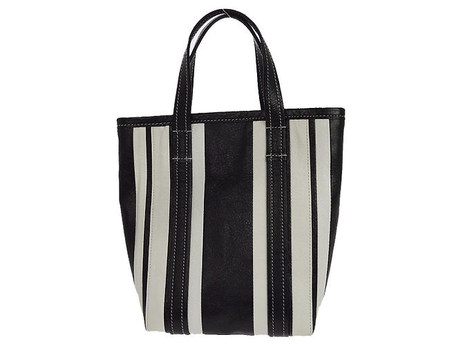 Balenciaga Barbes East West Shopper Tote Striped Leather Medium Nero - vista 2