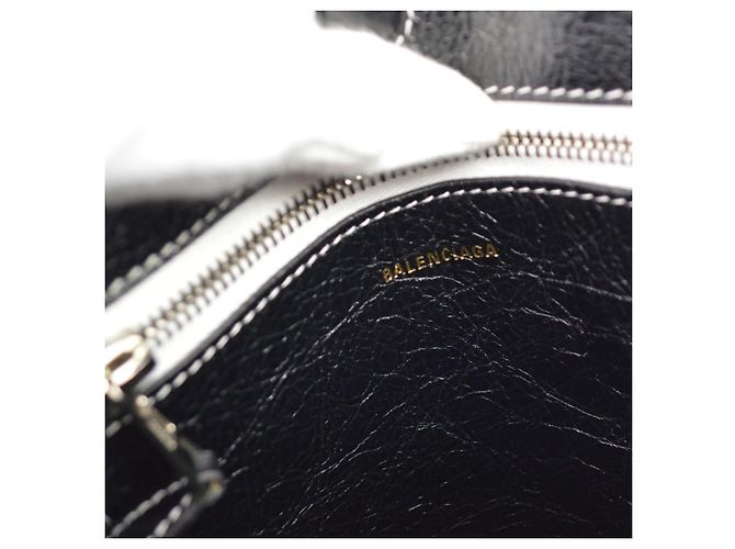 Balenciaga Barbes East West Shopper Tote Striped Leather Medium Nero - vista 4
