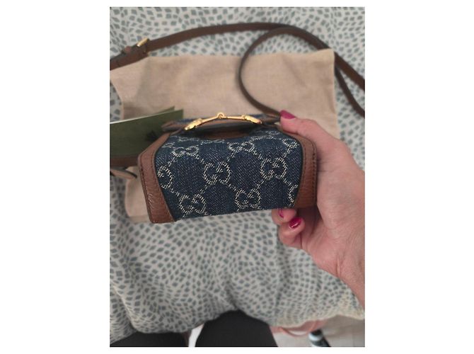 Gucci Borsa Mini Horsebit 1955 Marrone Blu - vista 4