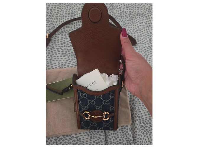 Gucci Borsa Mini Horsebit 1955 Marrone Blu - vista 5