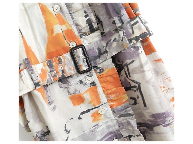 Prada Hemdenkleid mit Mittelmeer-Print Schwarz Weiß Orange Grau - Ansicht 2