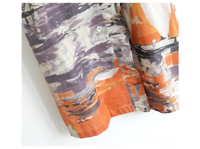 Prada Hemdenkleid mit Mittelmeer-Print Schwarz Weiß Orange Grau - Ansicht 3