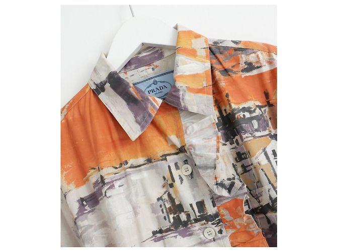 Prada Hemdenkleid mit Mittelmeer-Print Schwarz Weiß Orange Grau - Ansicht 4
