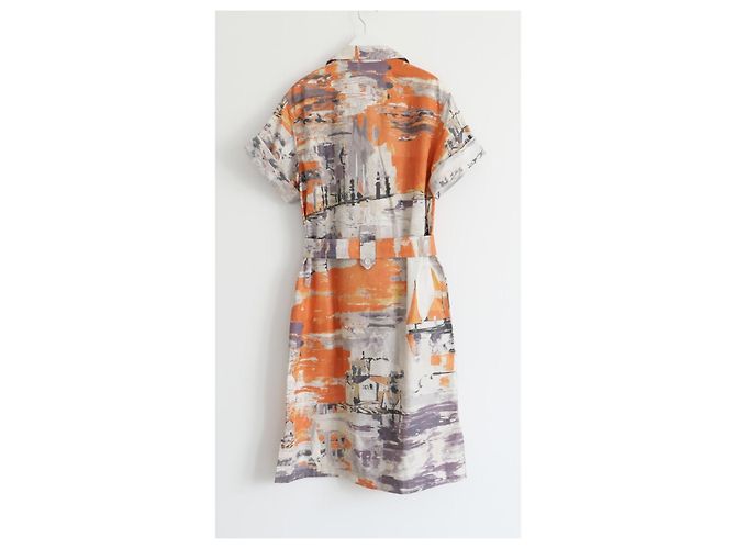 Prada Hemdenkleid mit Mittelmeer-Print Schwarz Weiß Orange Grau - Ansicht 7