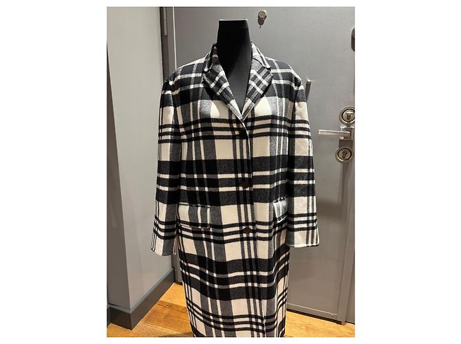 Christian Dior Abrigo de cuadros en lana virgen Negro Blanco - vista 2