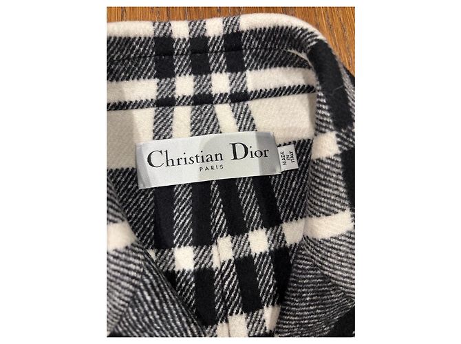 Christian Dior Abrigo de cuadros en lana virgen Negro Blanco - vista 3