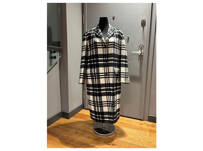 Christian Dior Abrigo de cuadros en lana virgen Negro Blanco - vista 7