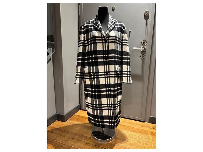 Christian Dior Abrigo de cuadros en lana virgen Negro Blanco - vista 8