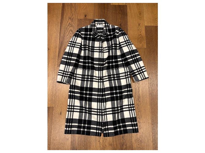 Christian Dior Abrigo de cuadros en lana virgen Negro Blanco - vista 9
