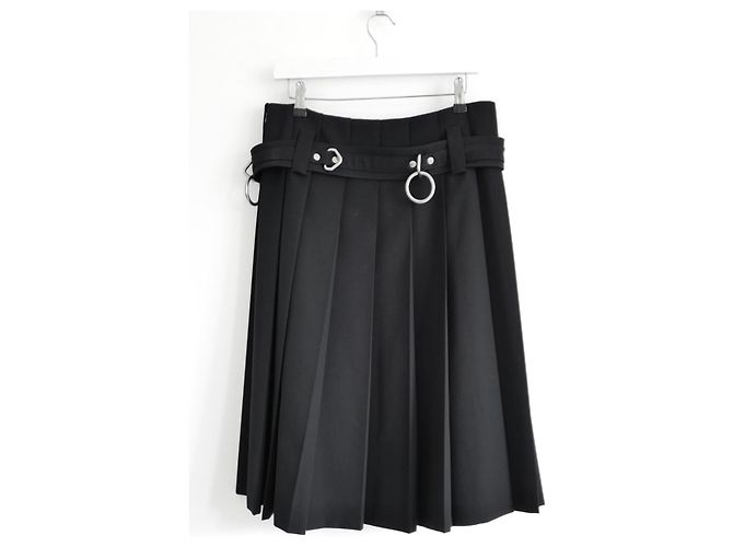 Prada Falda Kilt Plisada Otoño 2024 con Cinturón de Anillo Plateado - Negro - vista 7