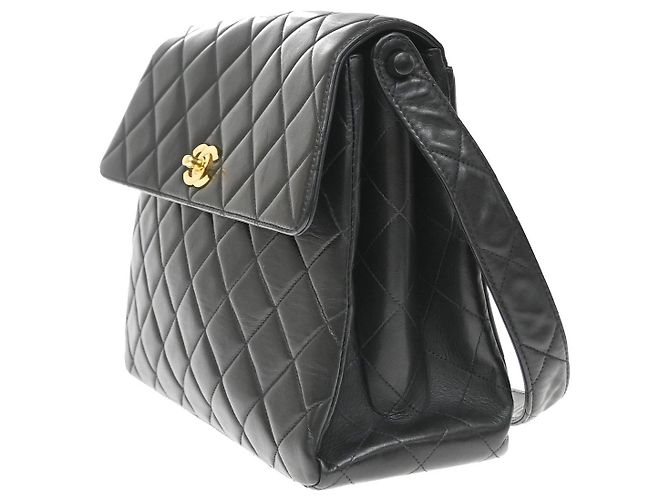 Chanel Vintage CC Square Flap Quilted Lambskin Medium Nero - vista 3