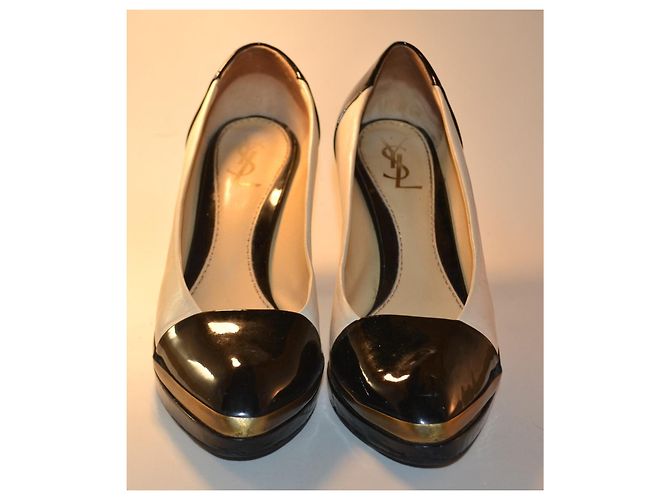 Yves Saint Laurent Leder Pumps Schwarz Weiß Golden - Ansicht 2
