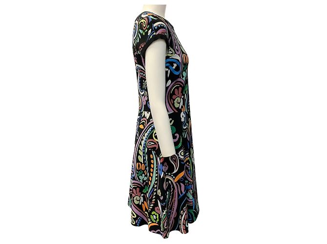 Etro Jersey-Kleid mit kurzen Ärmeln und schwarzem Multi-Print Mehrfarben - Ansicht 2