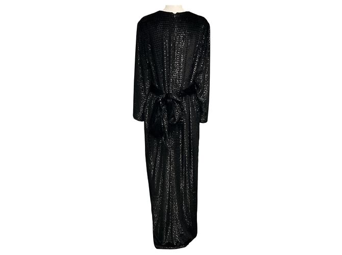 Autre Marque Brandon Maxwell Schwarzes langärmeliges Kleid aus Schimmer-Samt / Abendkleid - Ansicht 3
