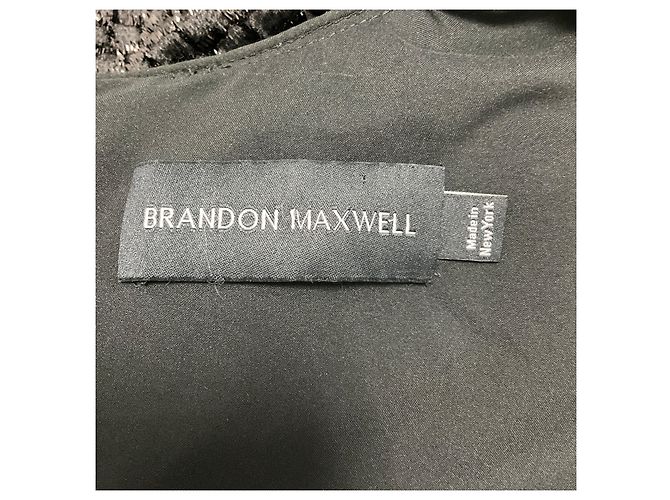 Autre Marque Brandon Maxwell Schwarzes langärmeliges Kleid aus Schimmer-Samt / Abendkleid - Ansicht 4