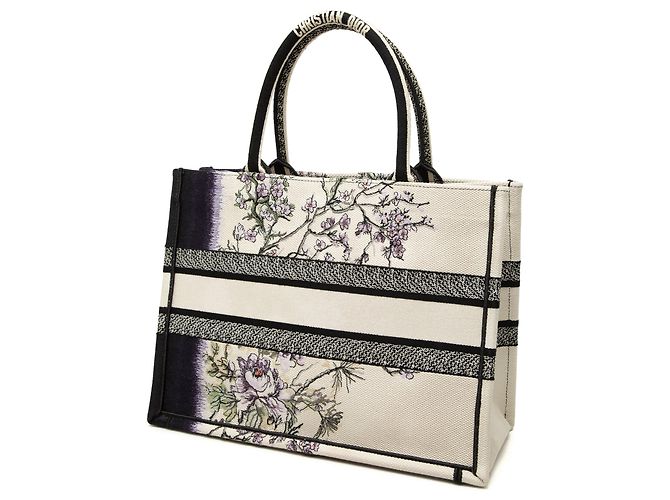 Borsa Book Tote Dior Medium in tela bianca con ricami floreali Bianco - vista 2