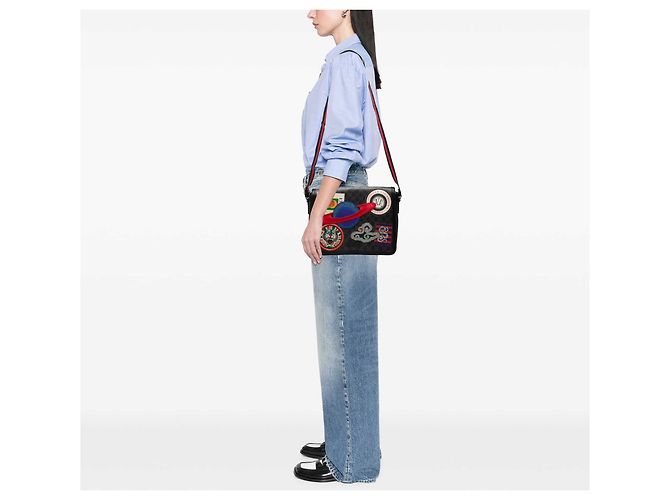 Borsa a tracolla Gucci GG Supreme Web Night Courrier Nera Nero - vista 7
