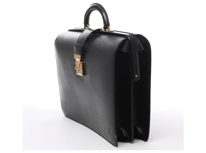 Louis Vuitton Serviette Fermoir Epi Leather Briefcase Handbag in Black M54352 Nero - vista 2