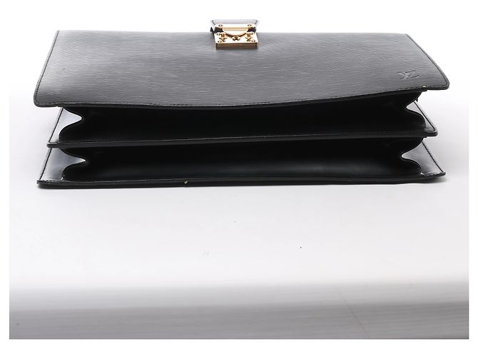 Louis Vuitton Serviette Fermoir Epi Leather Briefcase Handbag in Black M54352 Nero - vista 8